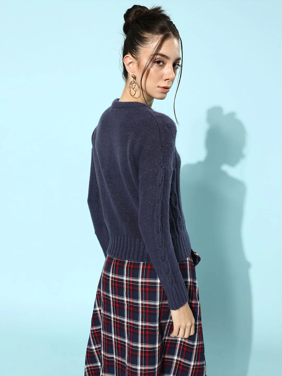 STREET 9 Women Navy Blue Cable Knit Acrylic Pullover - Image 4