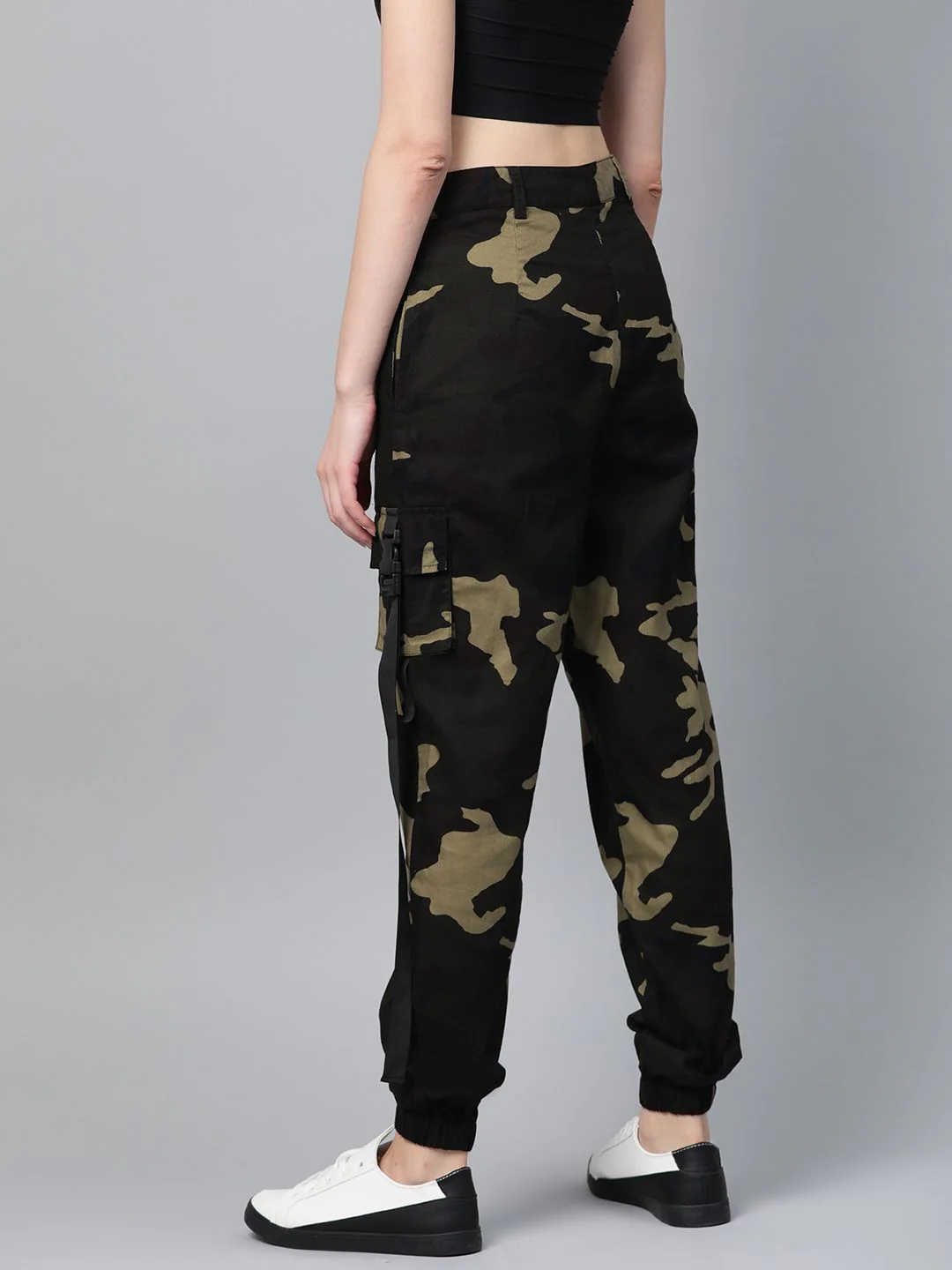 STREET 9 Women Olive Green & Brown Camouflage Print Cargos - Image 3