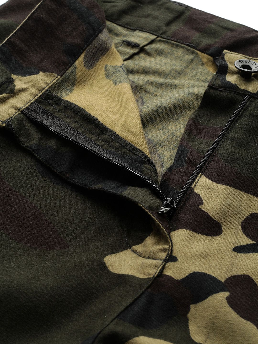 STREET 9 Women Olive Green & Brown Camouflage Print Cargos - Image 4