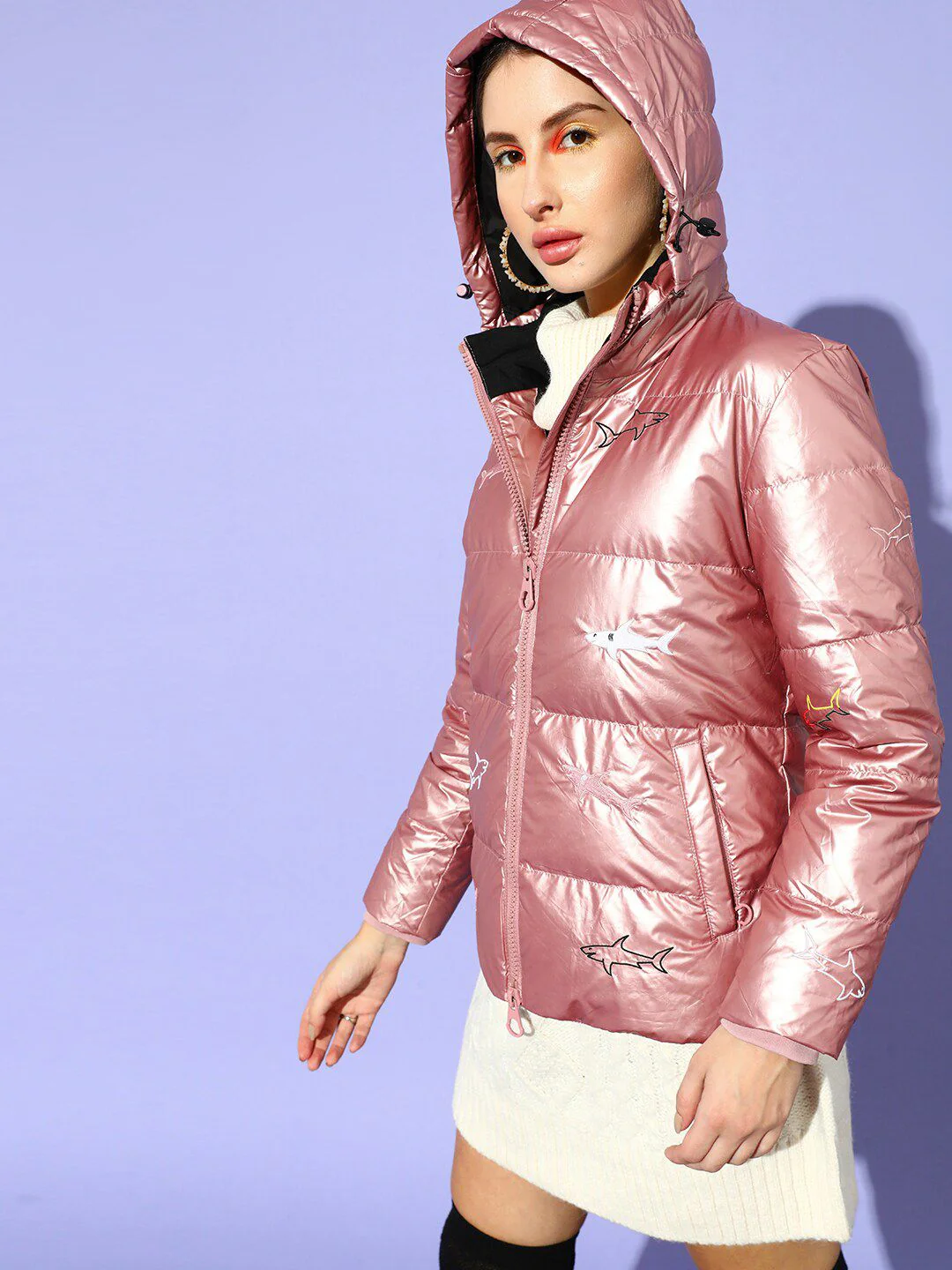 STREET 9 Women Pink Floral Longline Padded Jacket - Image 2