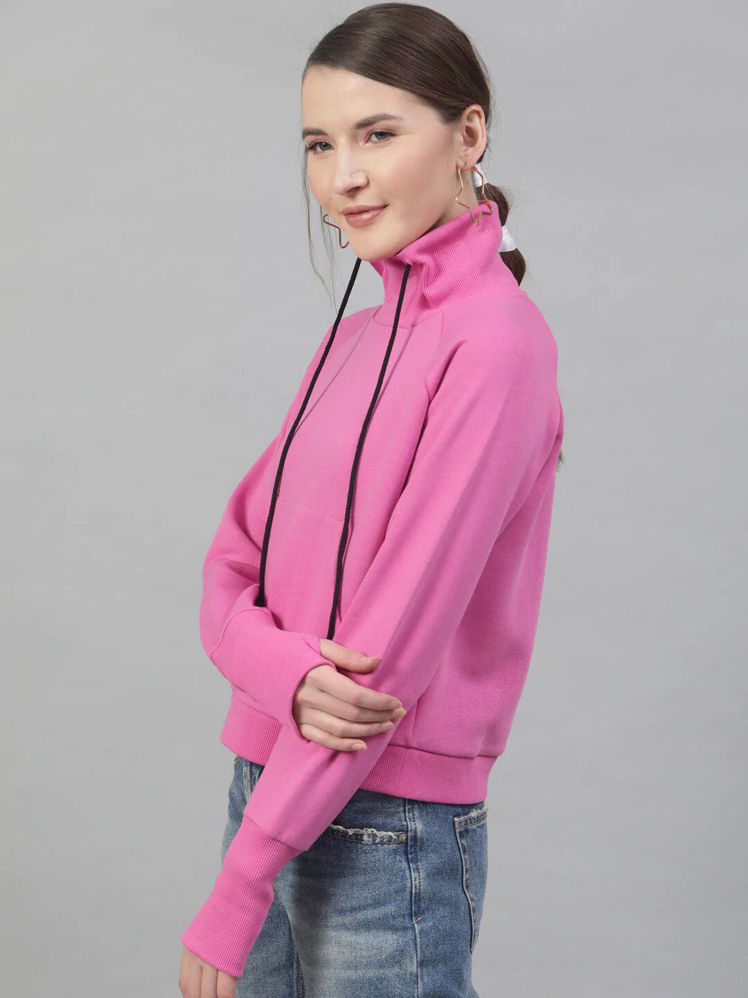 STREET 9 Women Pink Solid Hooded Sweatshirt - Image 3