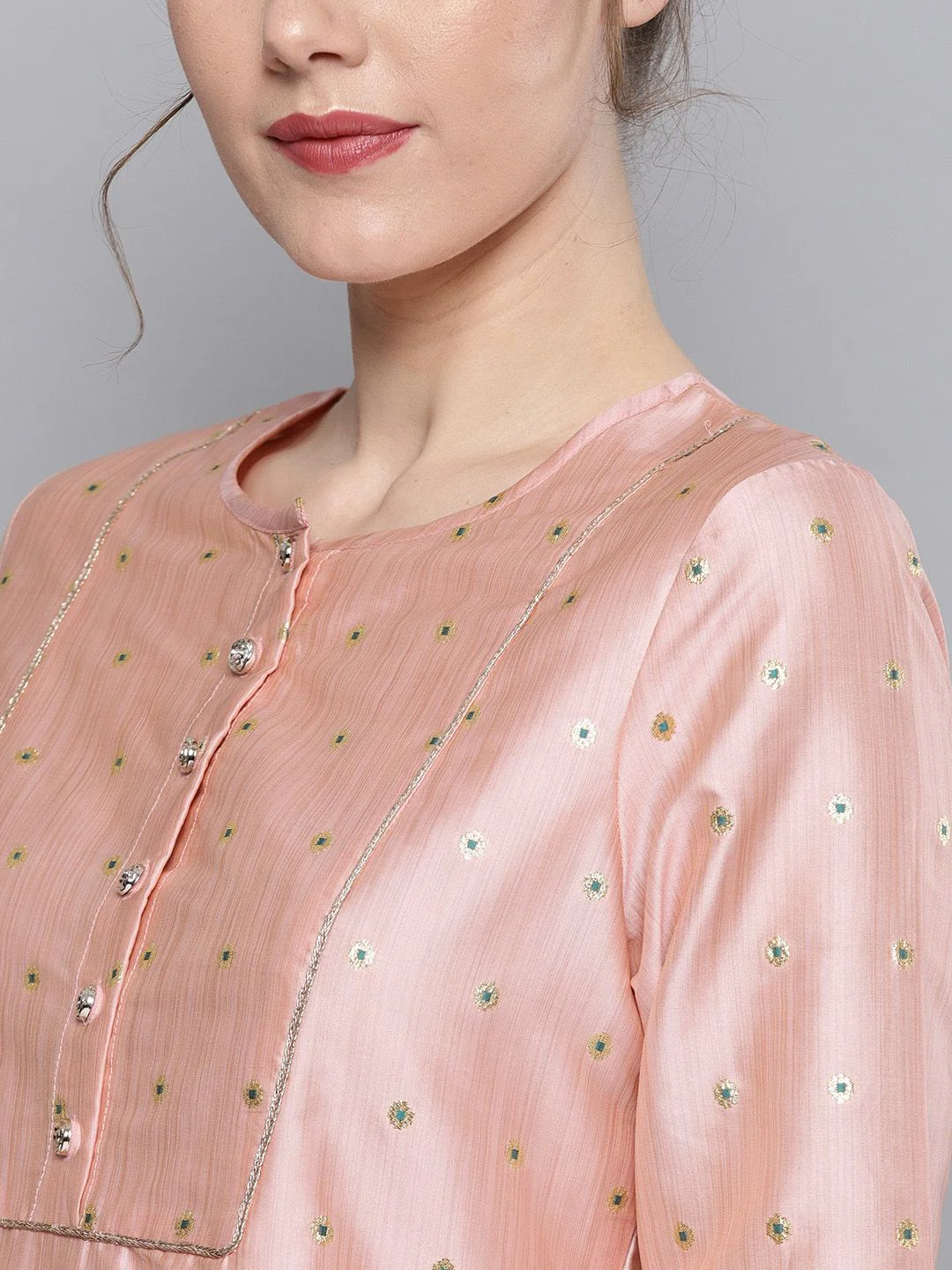 STREET 9 Women Pink & White Self Design Kurta with Trousers - Image 2