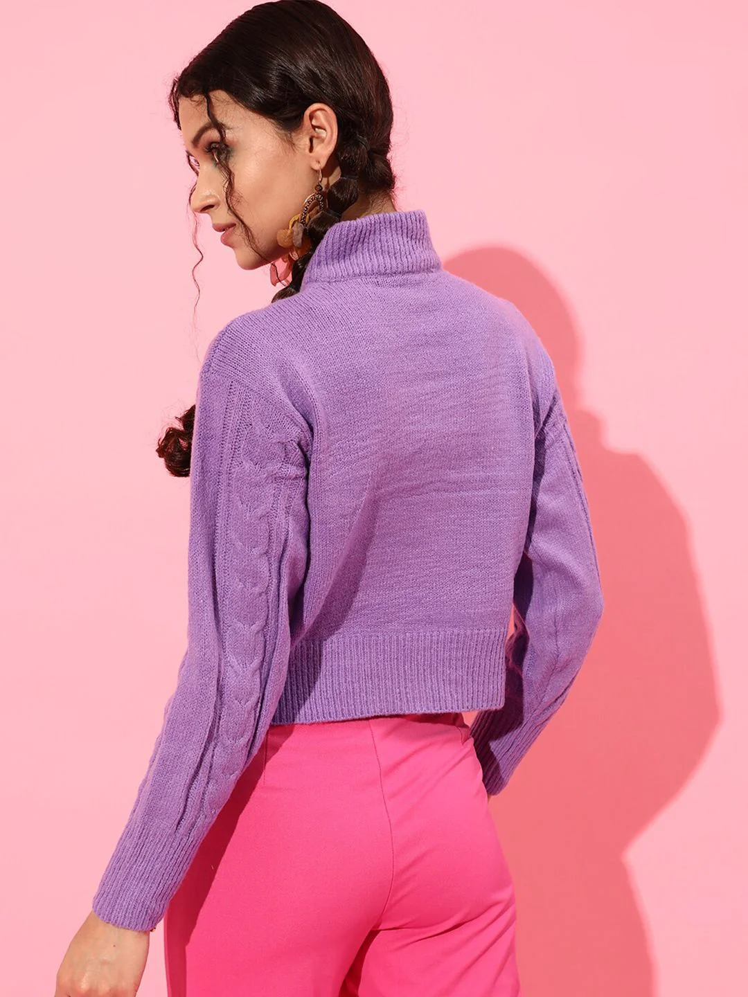 STREET 9 Women Purple Cable Knit Acrylic Pullover - Image 5