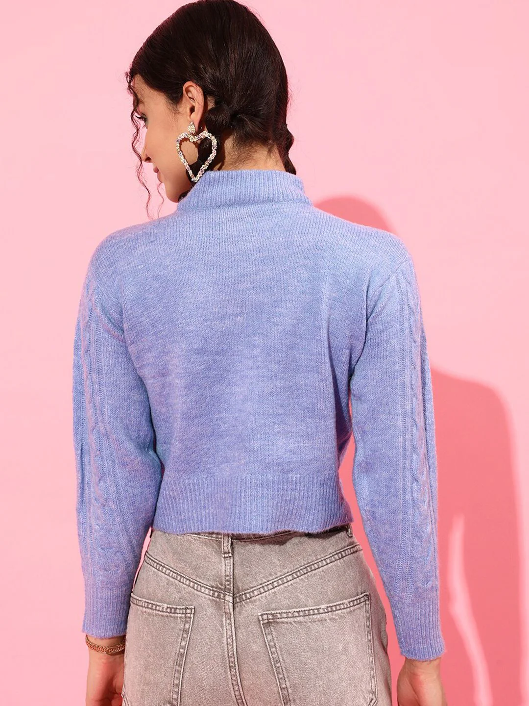 STREET 9 Women Purple Cable Knit Sweater - Image 5