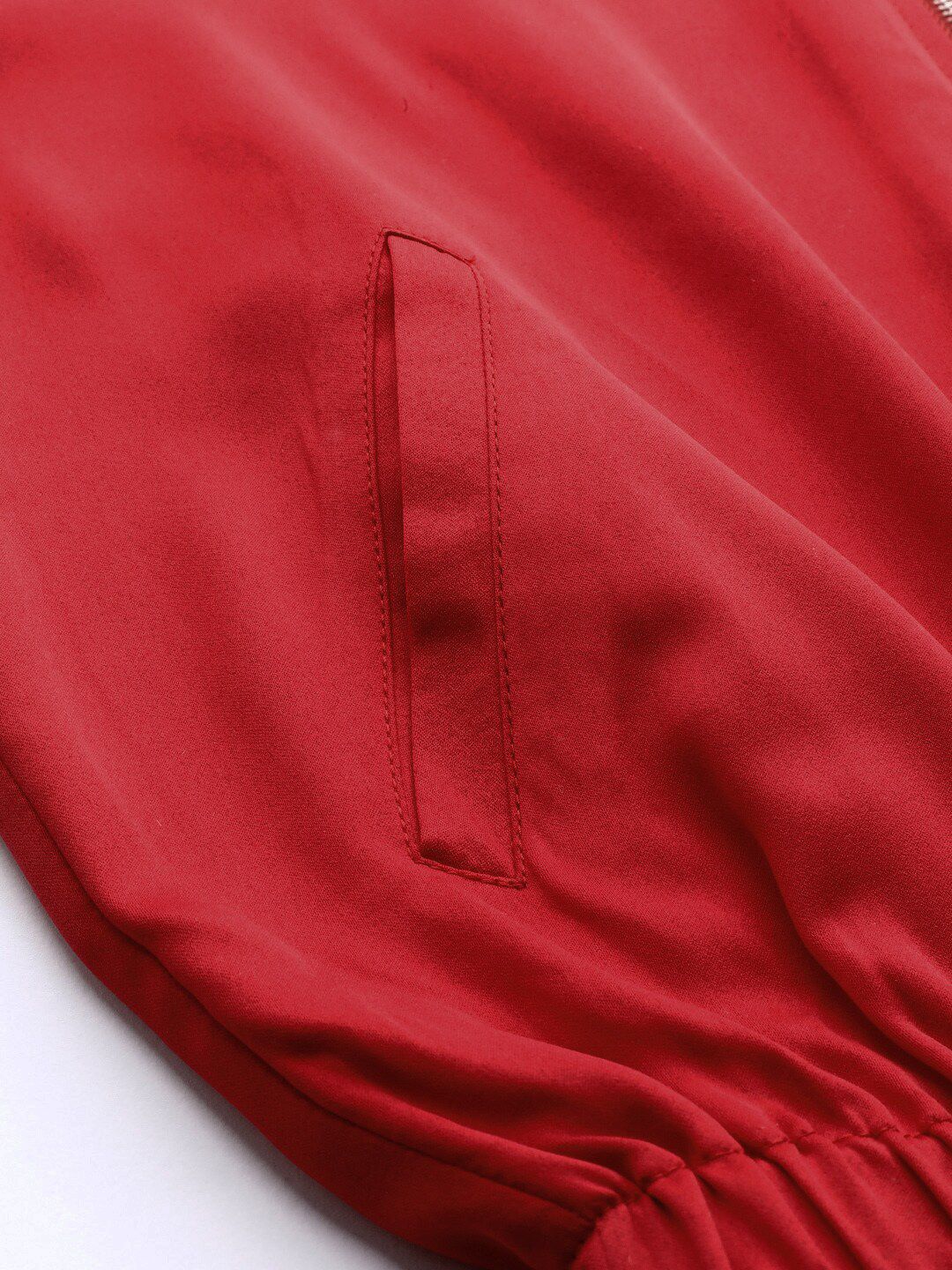 STREET 9 Women Red Solid Lightweight Bomber Jacket - Image 3
