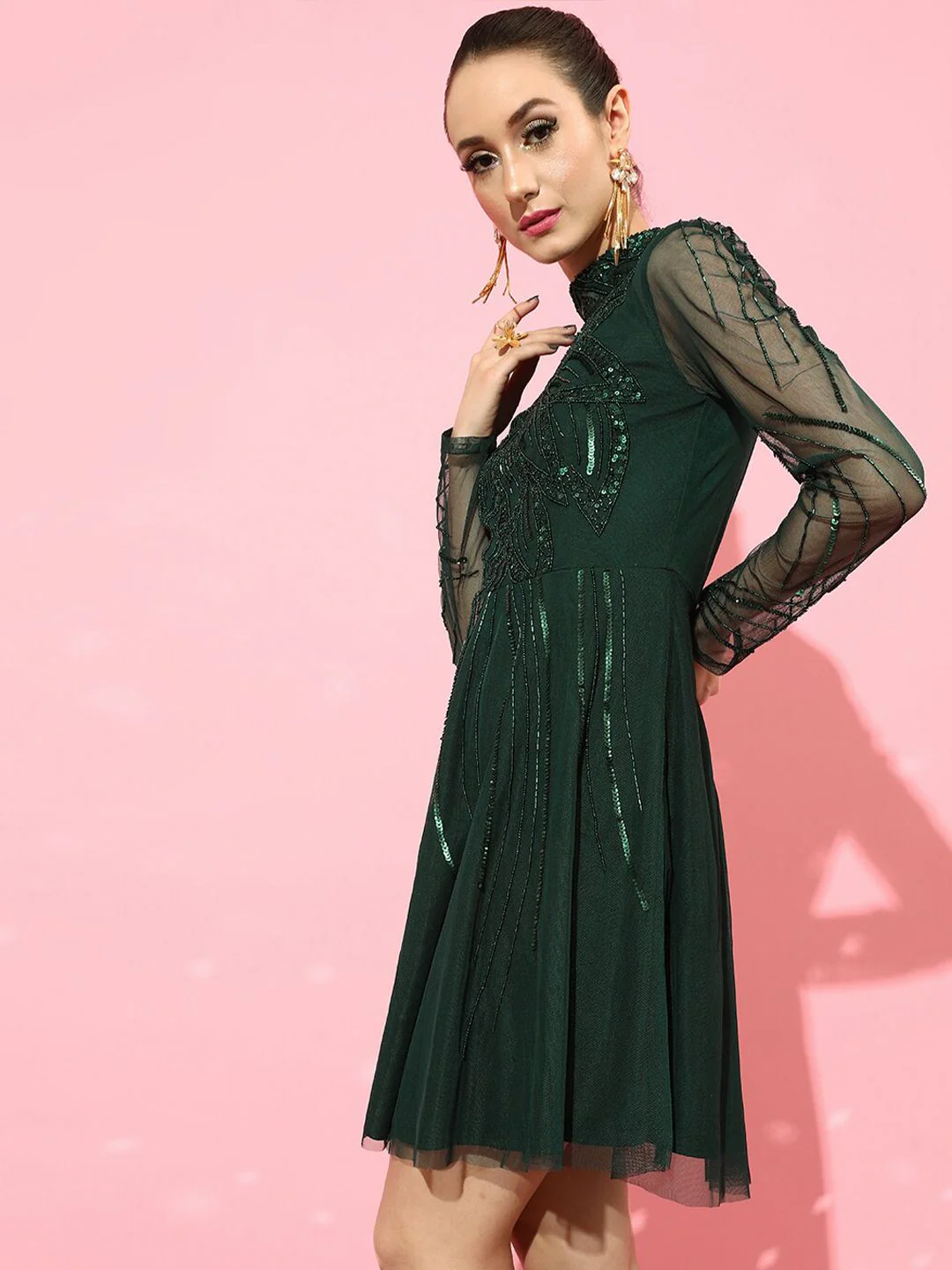 STREET 9 Women Stunning Green Solid Dress - Image 3