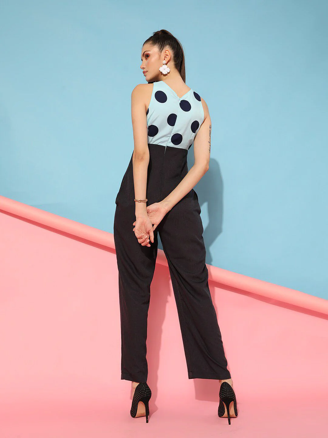 STREET 9 Women Turquoise Blue & Navy Printed Jumpsuit - Image 5