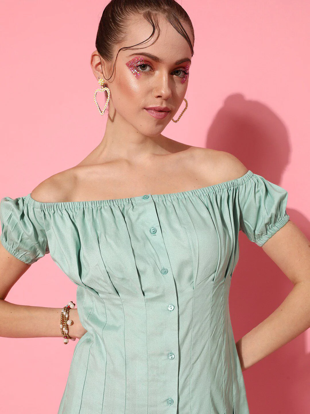 STREET 9 Women Turquoise Blue Solid Dress - Image 2