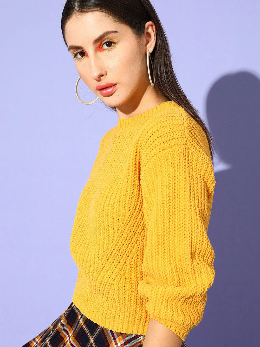 STREET 9 Women Yellow Ribbed Three Quarter Sleeves Pullover - Image 3