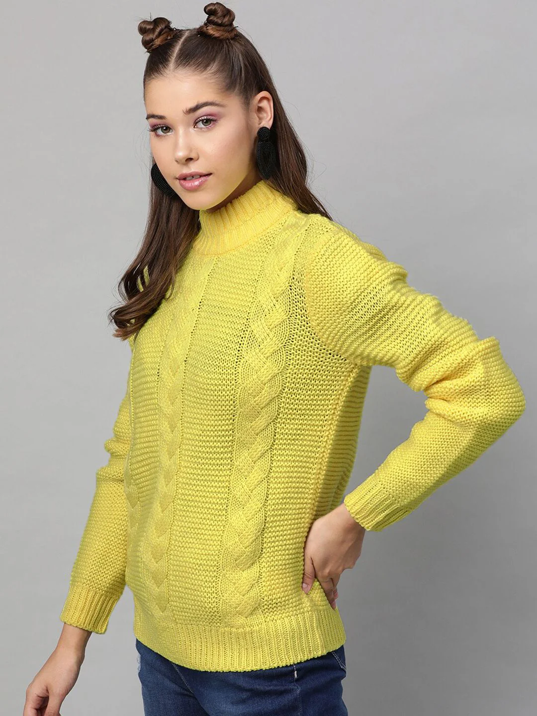 STREET 9 Women Yellow Self Design Pullover Sweater - Image 8