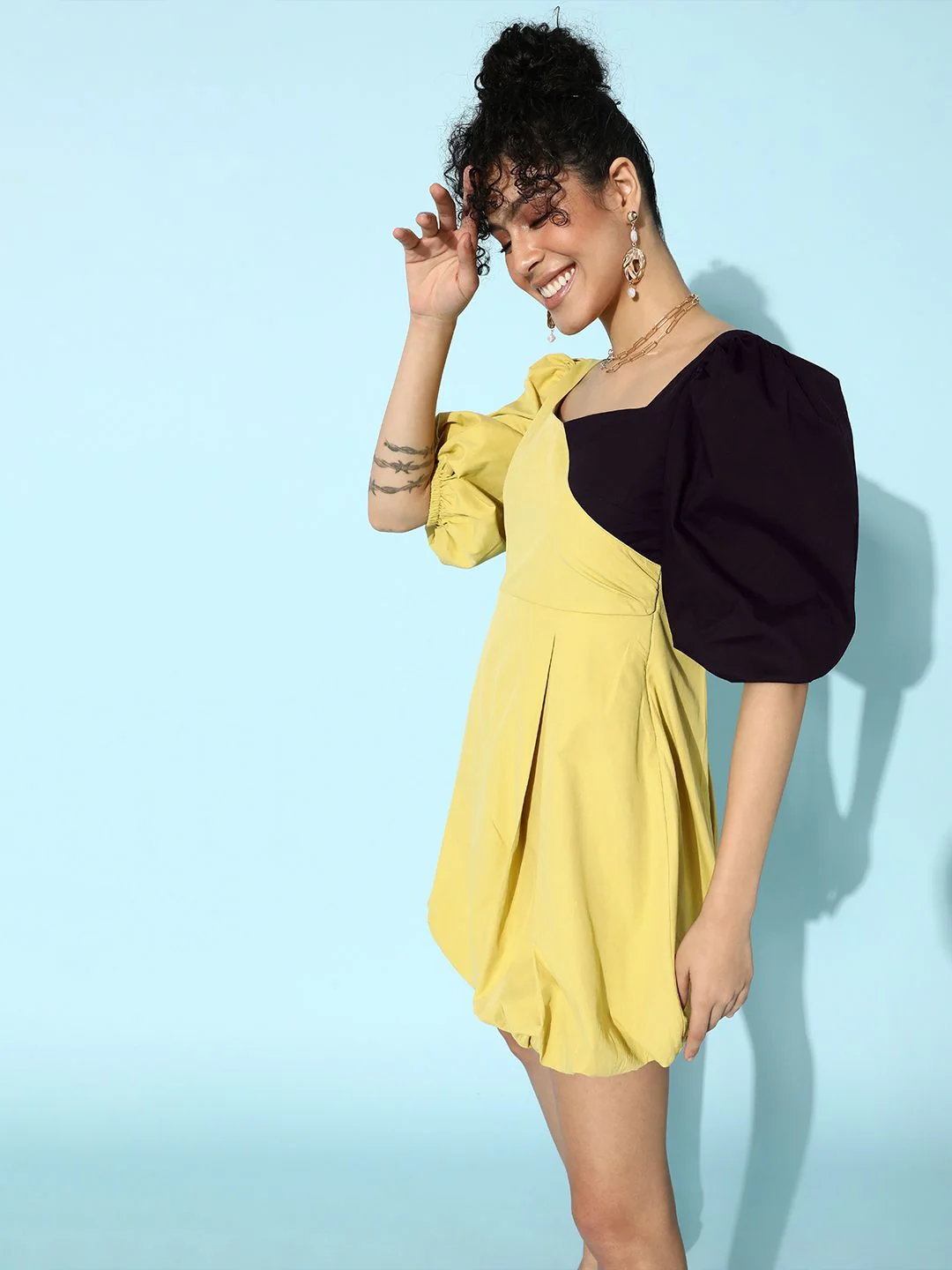 STREET 9 Women Yellow Solid Dress - Image 3