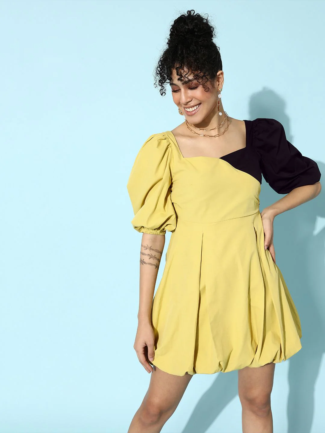 STREET 9 Women Yellow Solid Dress - Image 4