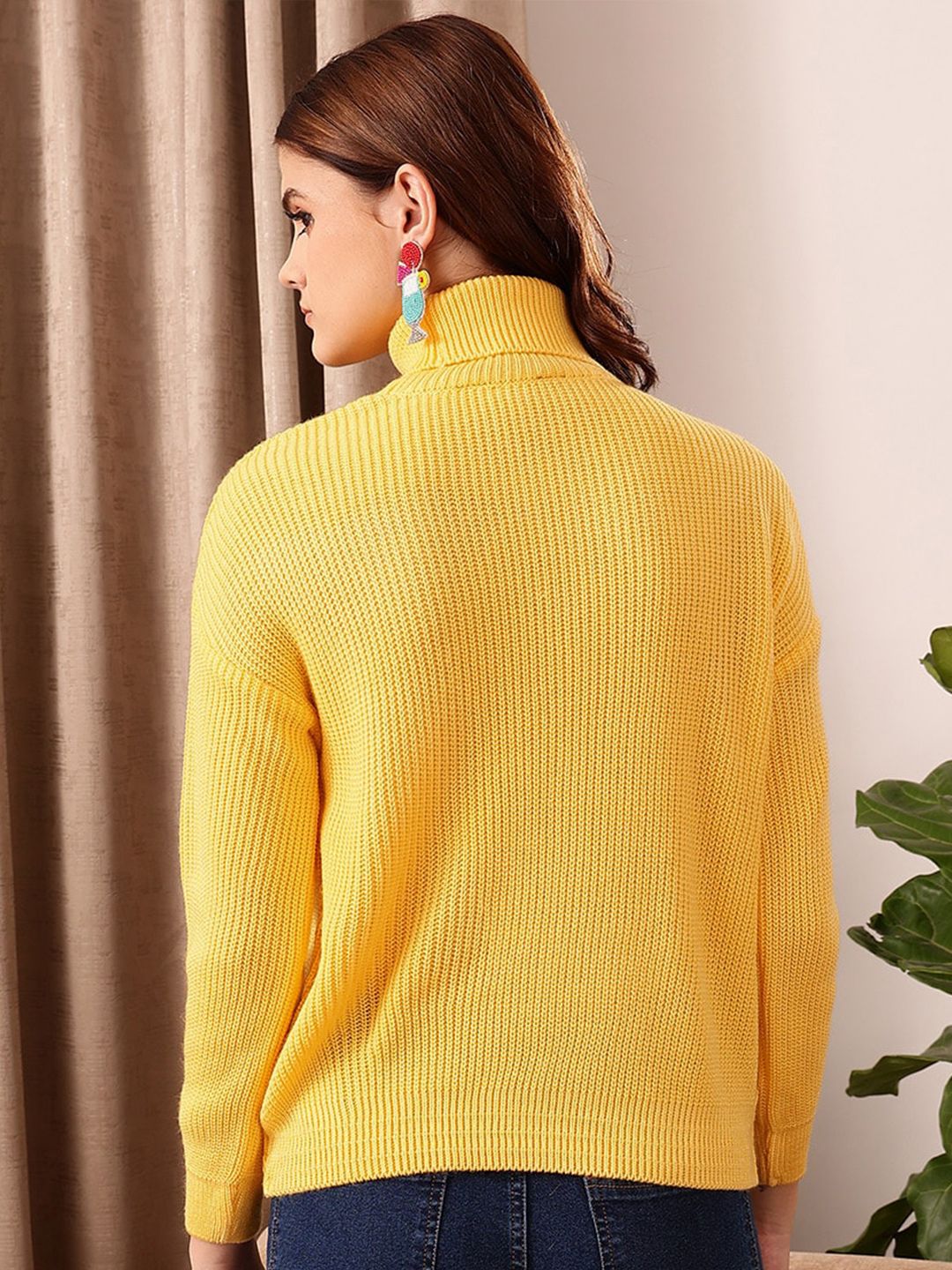 STREET 9 Yellow Ribbed Turtle Neck Acrylic Pullover Sweater - Image 5