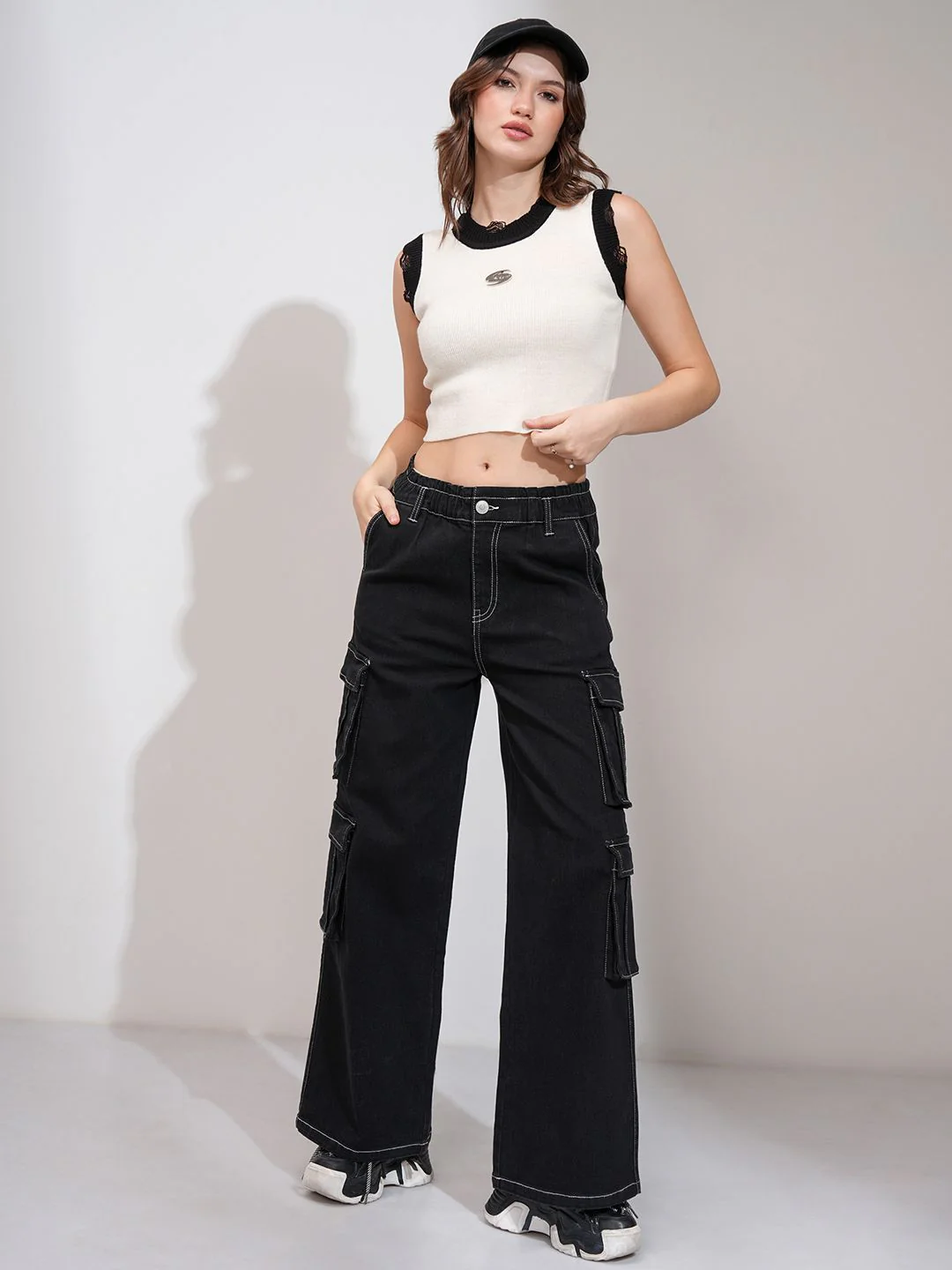 Street By Tokyo Talkies Women Sleeveless Round Neck Crop Sweater - Image 6