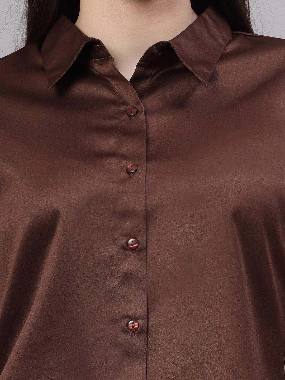 Style Quotient Brown Smart Satin Formal Shirt - Image 2