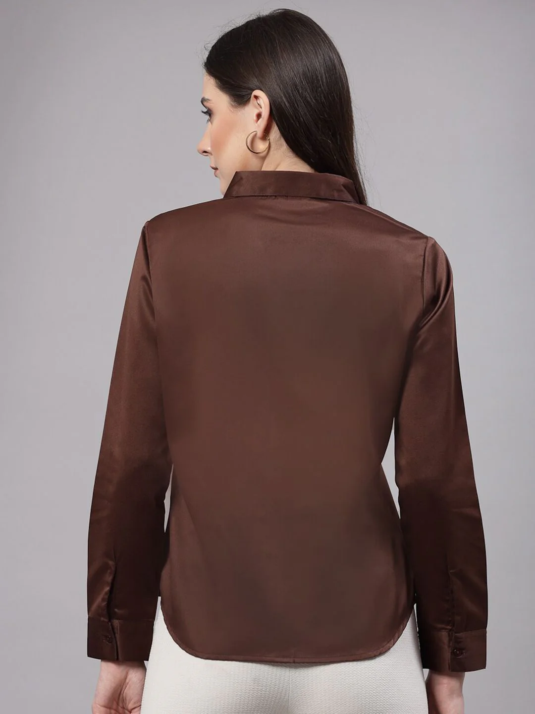 Style Quotient Brown Smart Satin Formal Shirt - Image 5