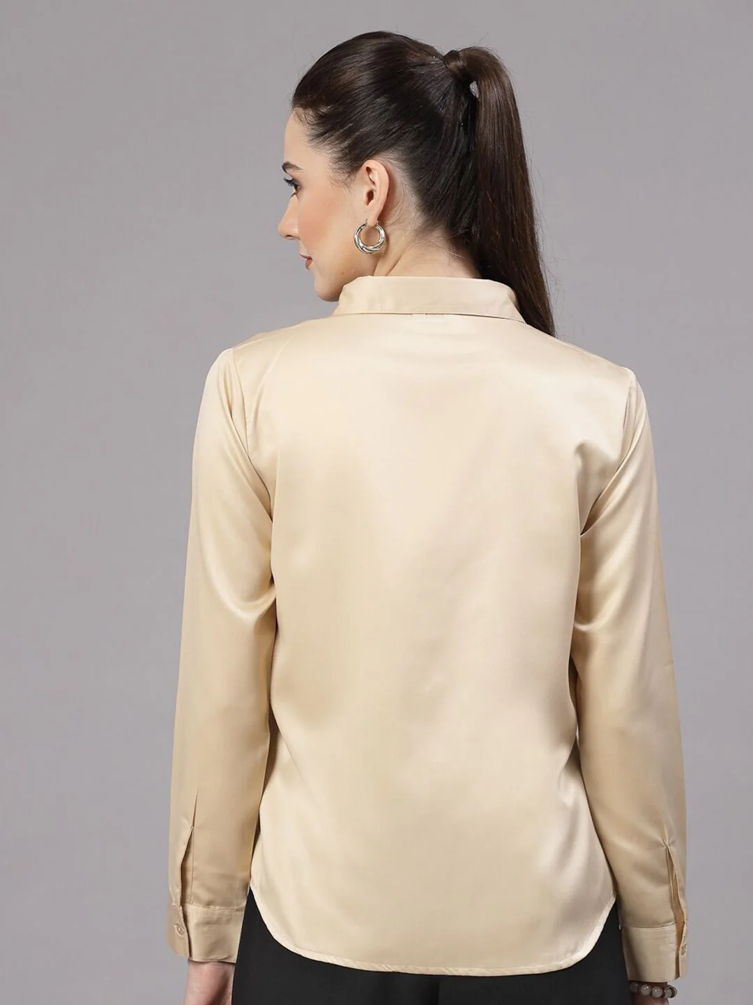 Style Quotient Champagne Smart Spread Collar Satin Formal Shirt - Image 5
