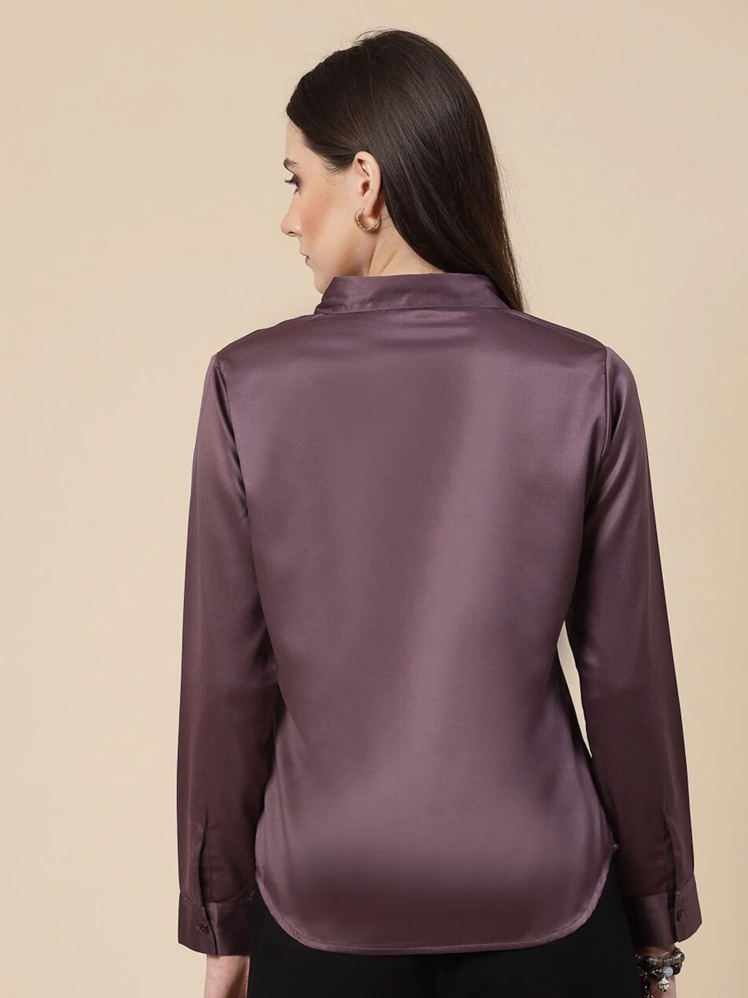 Style Quotient Mauve Spread Collar Smart Satin Formal Shirt - Image 5