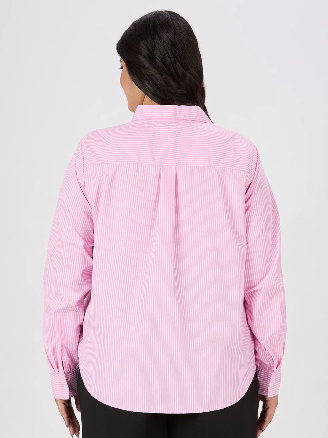 Style Quotient Plus Size Striped Spread Collar Smart Formal Shirt - Image 5