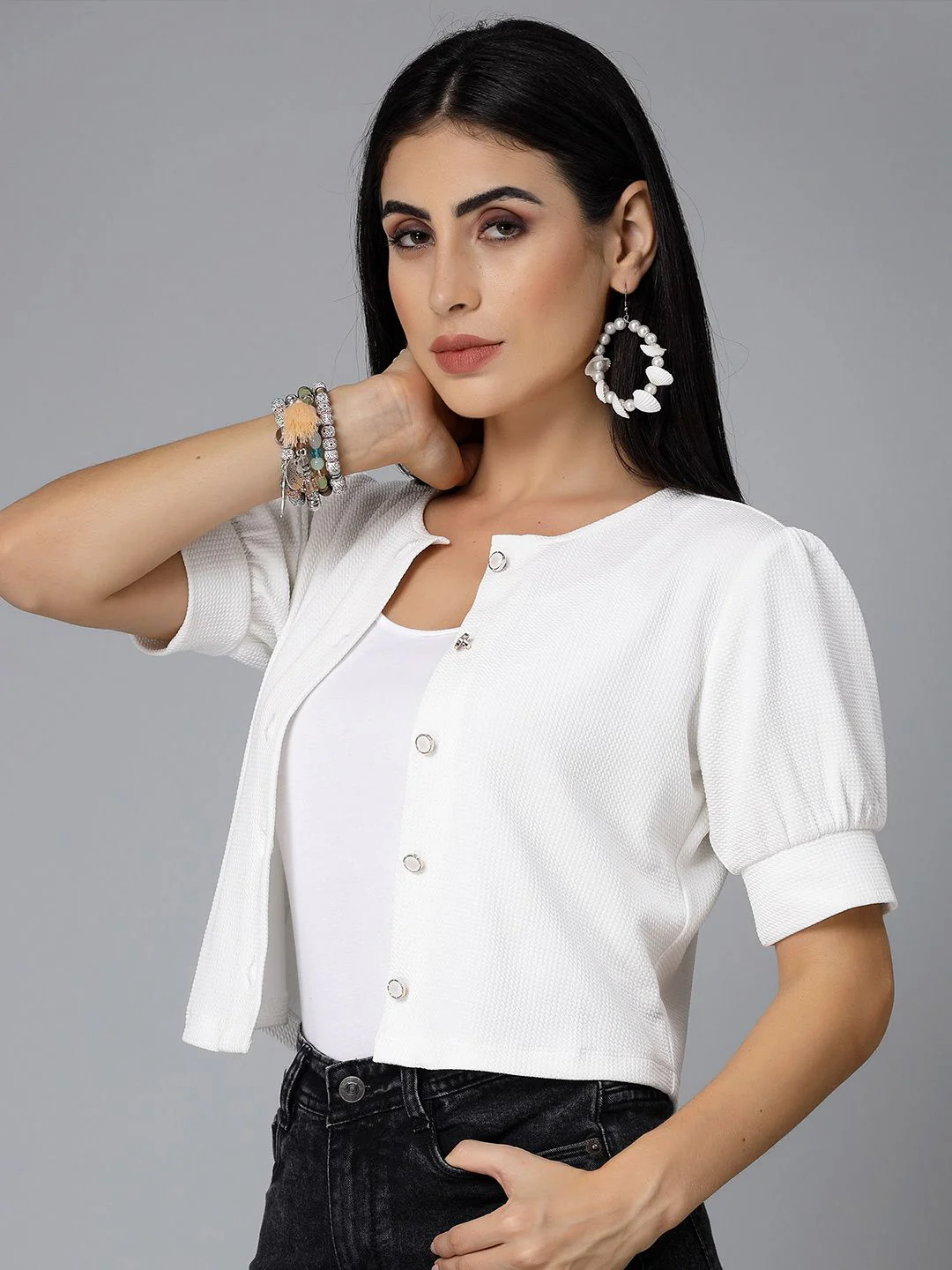 Style Quotient White Open Front Shrug - Image 3