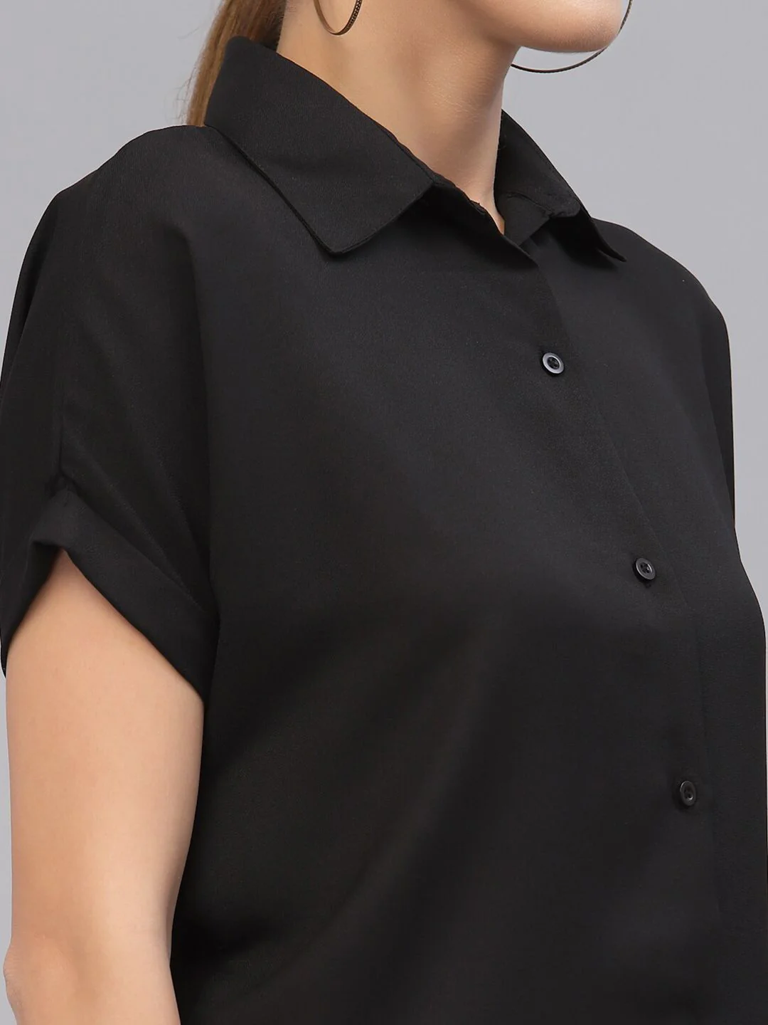 Style Quotient Women Black Solid Polyester Regular Fit Casual Shirt - Image 2