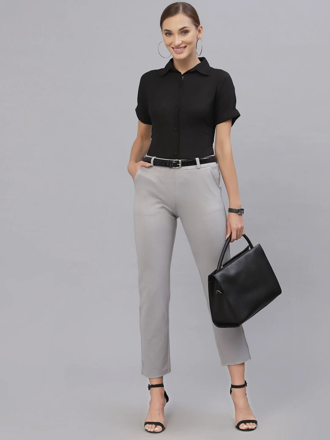 Style Quotient Women Black Solid Polyester Regular Fit Casual Shirt - Image 4