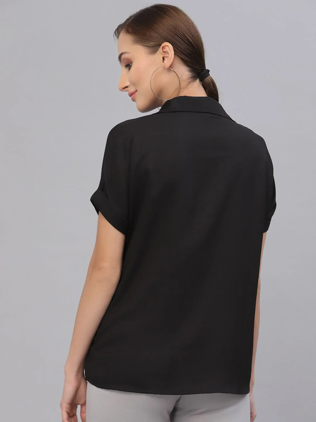 Style Quotient Women Black Solid Polyester Regular Fit Casual Shirt - Image 5