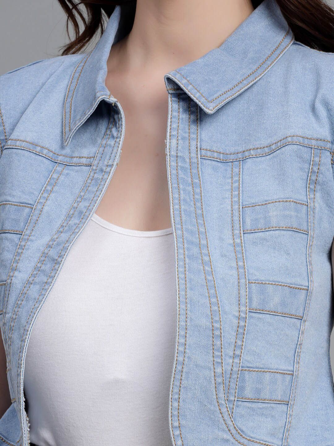 Style Quotient Women Open Front Crop Denim Shrug - Image 2