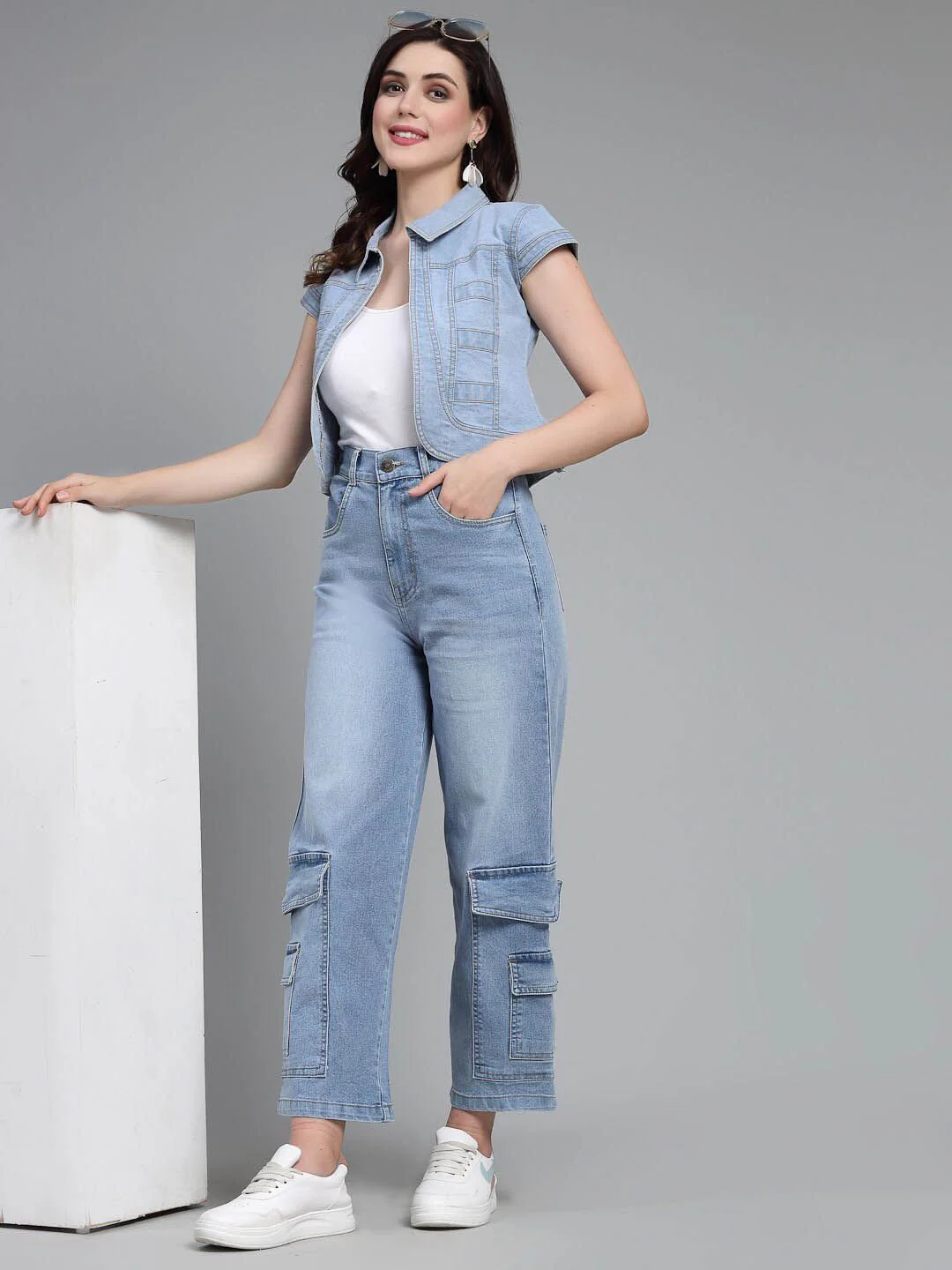 Style Quotient Women Open Front Crop Denim Shrug - Image 4