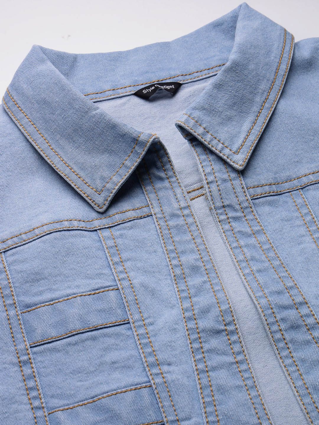 Style Quotient Women Open Front Crop Denim Shrug - Image 6