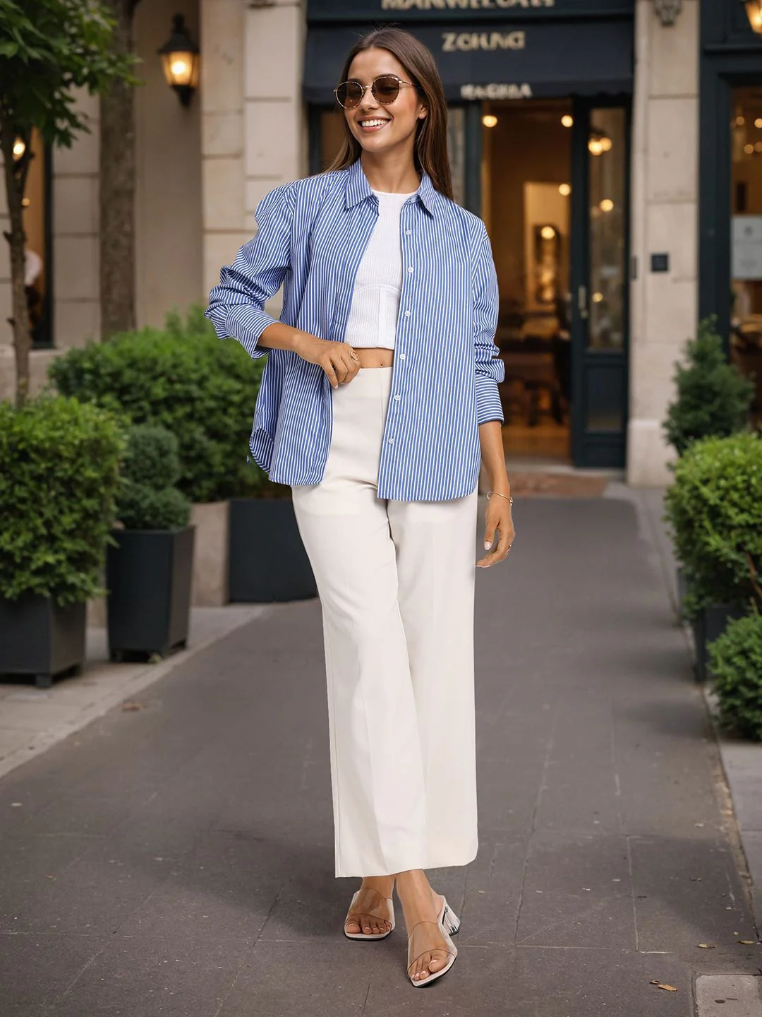 Style Quotient Women Smart Relaxed Fit Vertical Striped Spread Collar Casual Shirt - Image 4