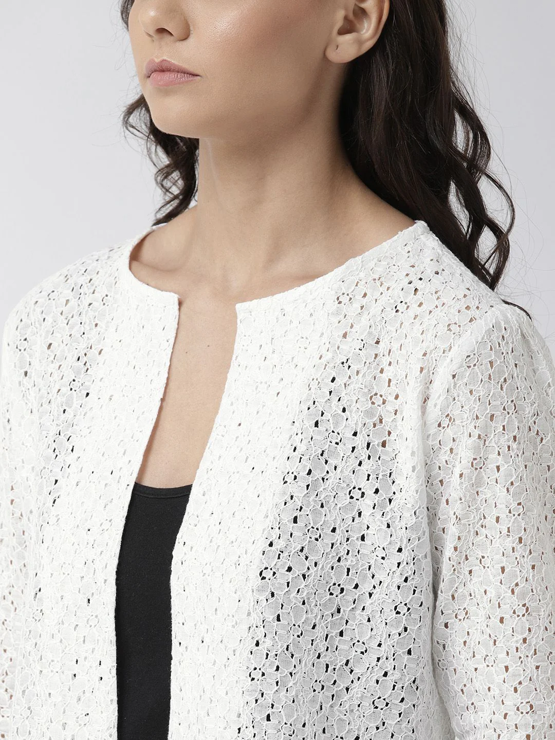 Style Quotient Women White Self Design Open Front Shrug - Image 2