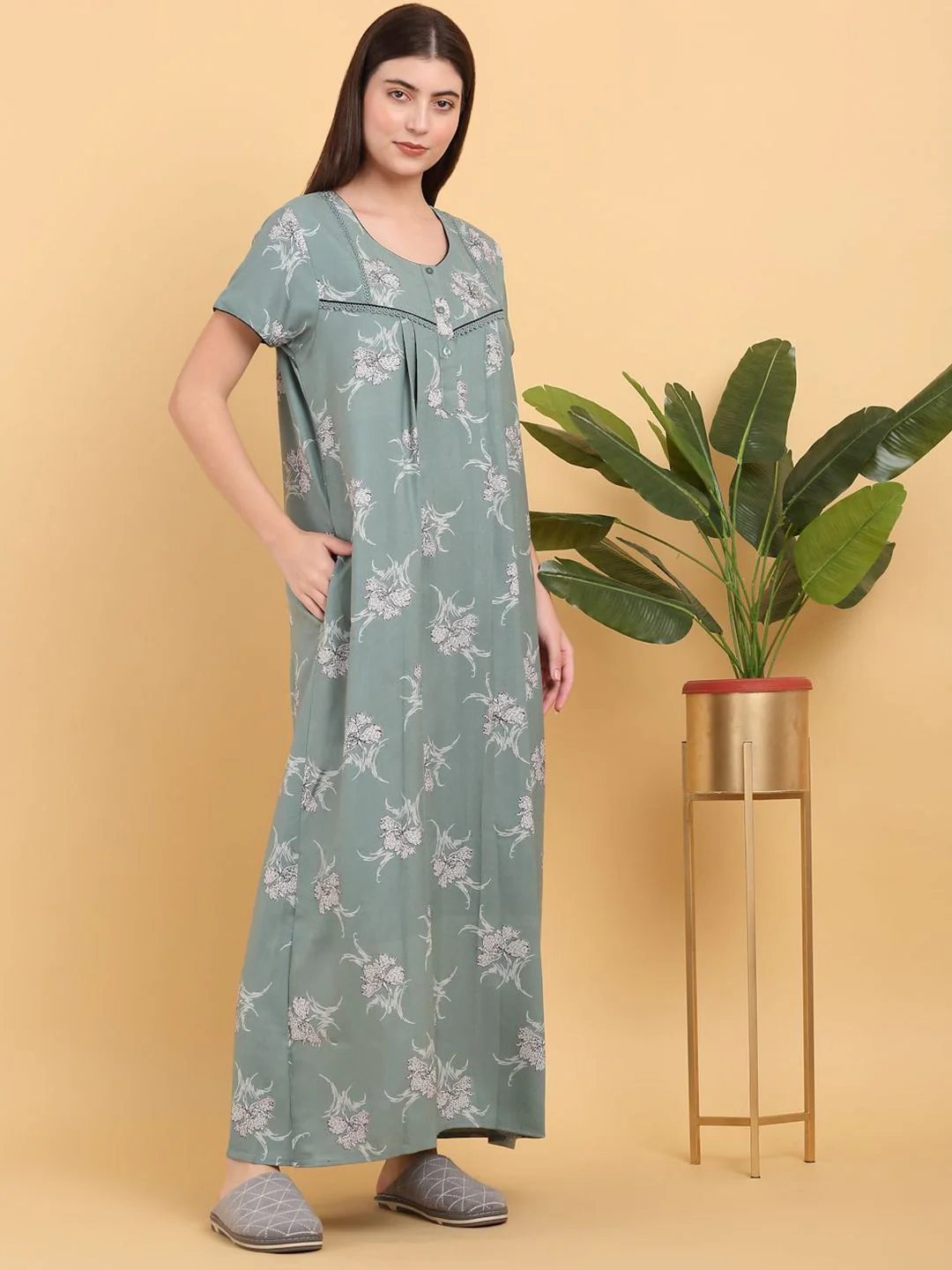 Sweet Dreams Round Neck Printed Maxi Nightdress - Image 2