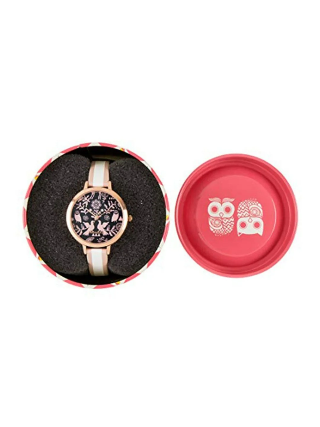 TEAL BY CHUMBAK Women Black Brass Printed Dial & White Leather Bracelet Style Straps Analogue Watch - Image 4