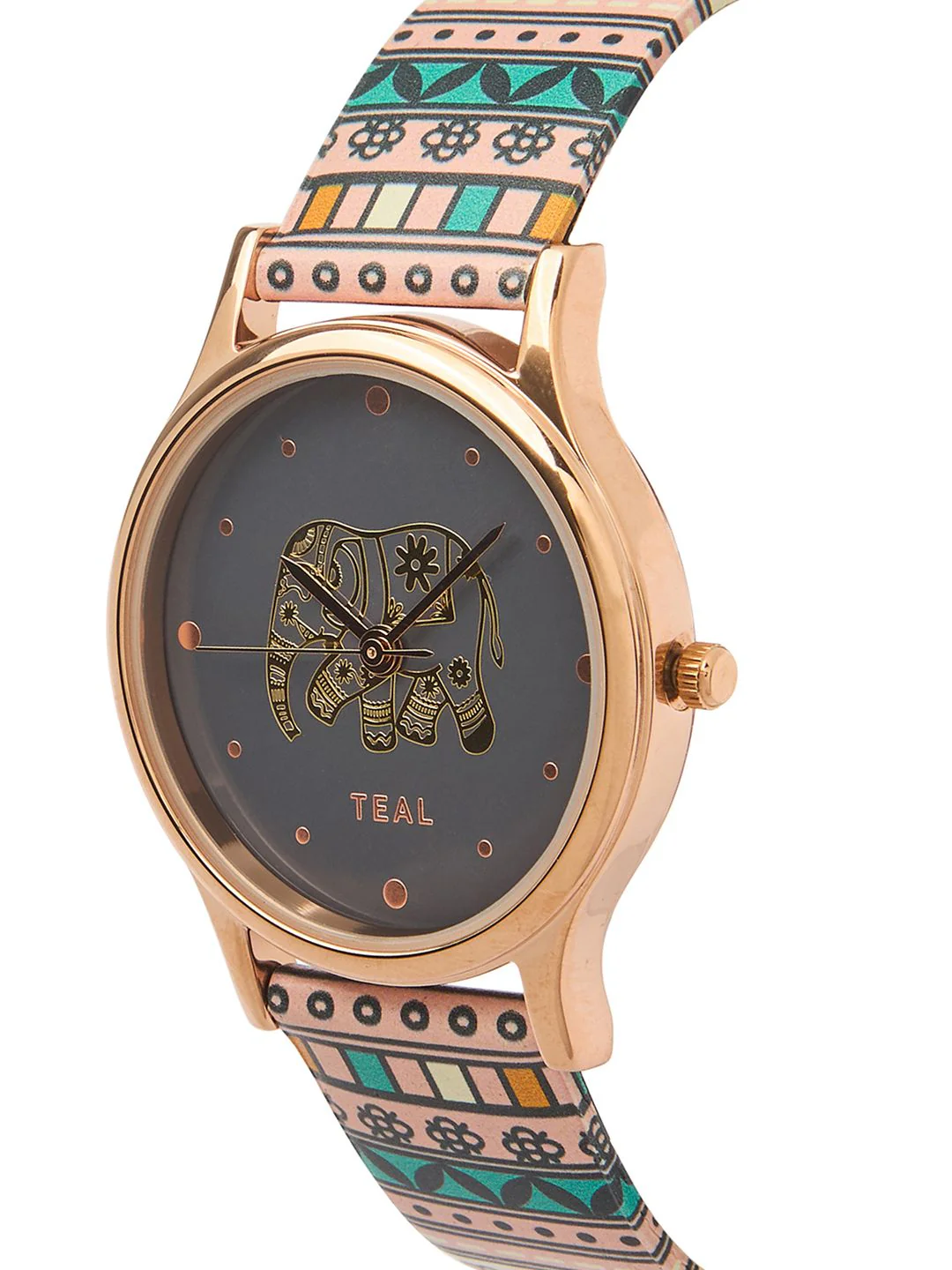 TEAL BY CHUMBAK Women Brass Printed Dial & Leather Bracelet Style Straps Analogue Watch 8907605119088 - Image 3