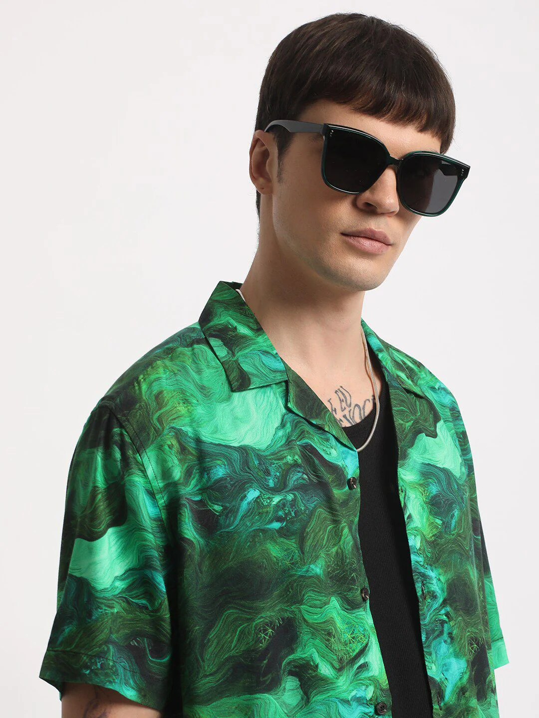 THE BEAR HOUSE Abstract Printed Cuban Collar Pure Cotton Casual Shirt - Image 6