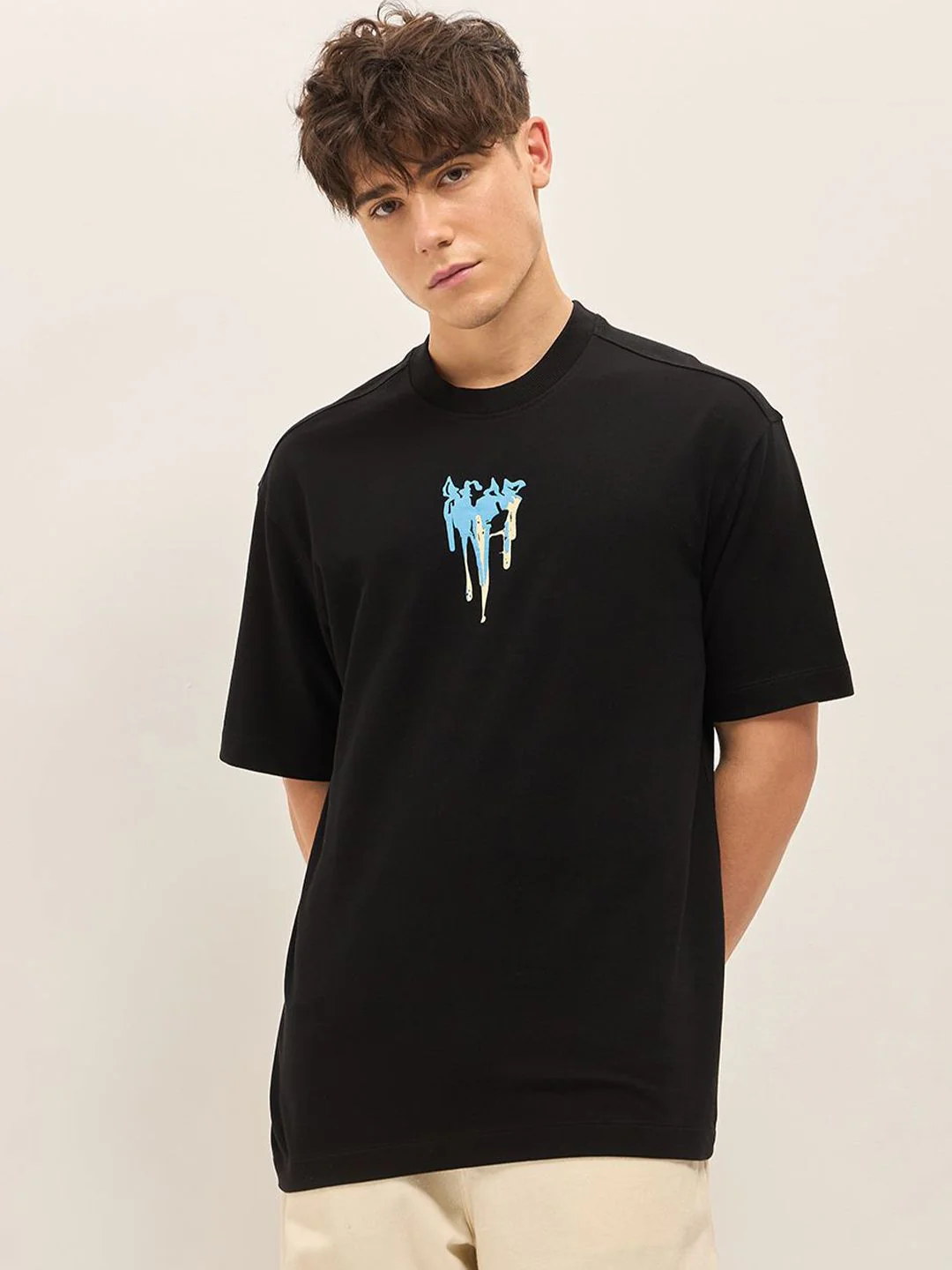 THE BEAR HOUSE Abstract Printed Drop Shoulder Sleeves Cotton Oversized T-shirt - Image 3