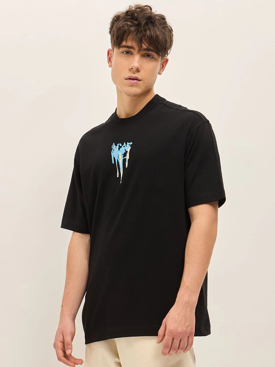 THE BEAR HOUSE Abstract Printed Drop Shoulder Sleeves Cotton Oversized T-shirt - Image 5
