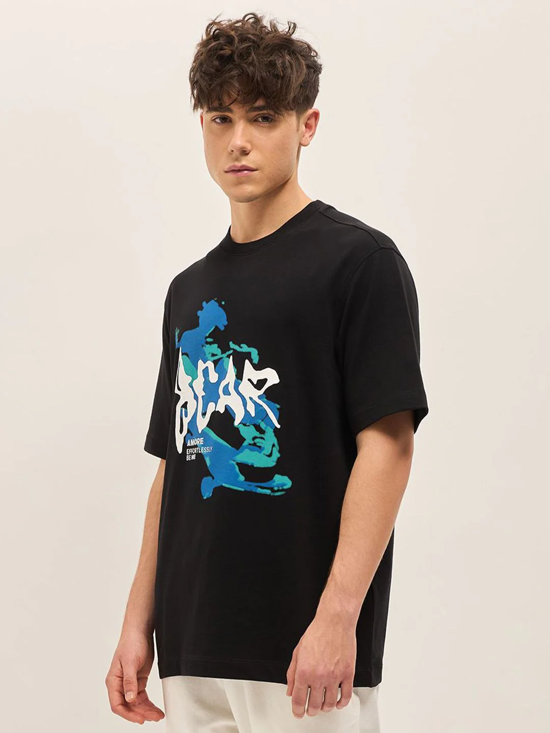 THE BEAR HOUSE Abstract Printed Drop Shoulder Sleeves Cotton Oversized T-Shirt - Image 5