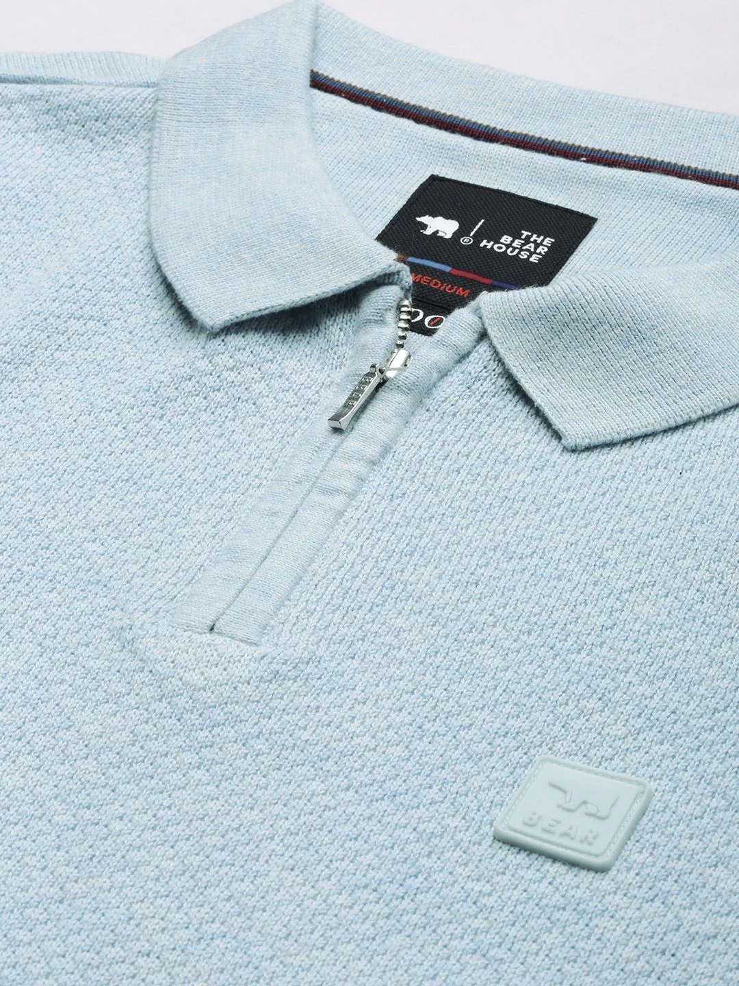 THE BEAR HOUSE Ardor Edition Men Blue Self Design Polo Collar Slim Fit T-shirt - Image 2