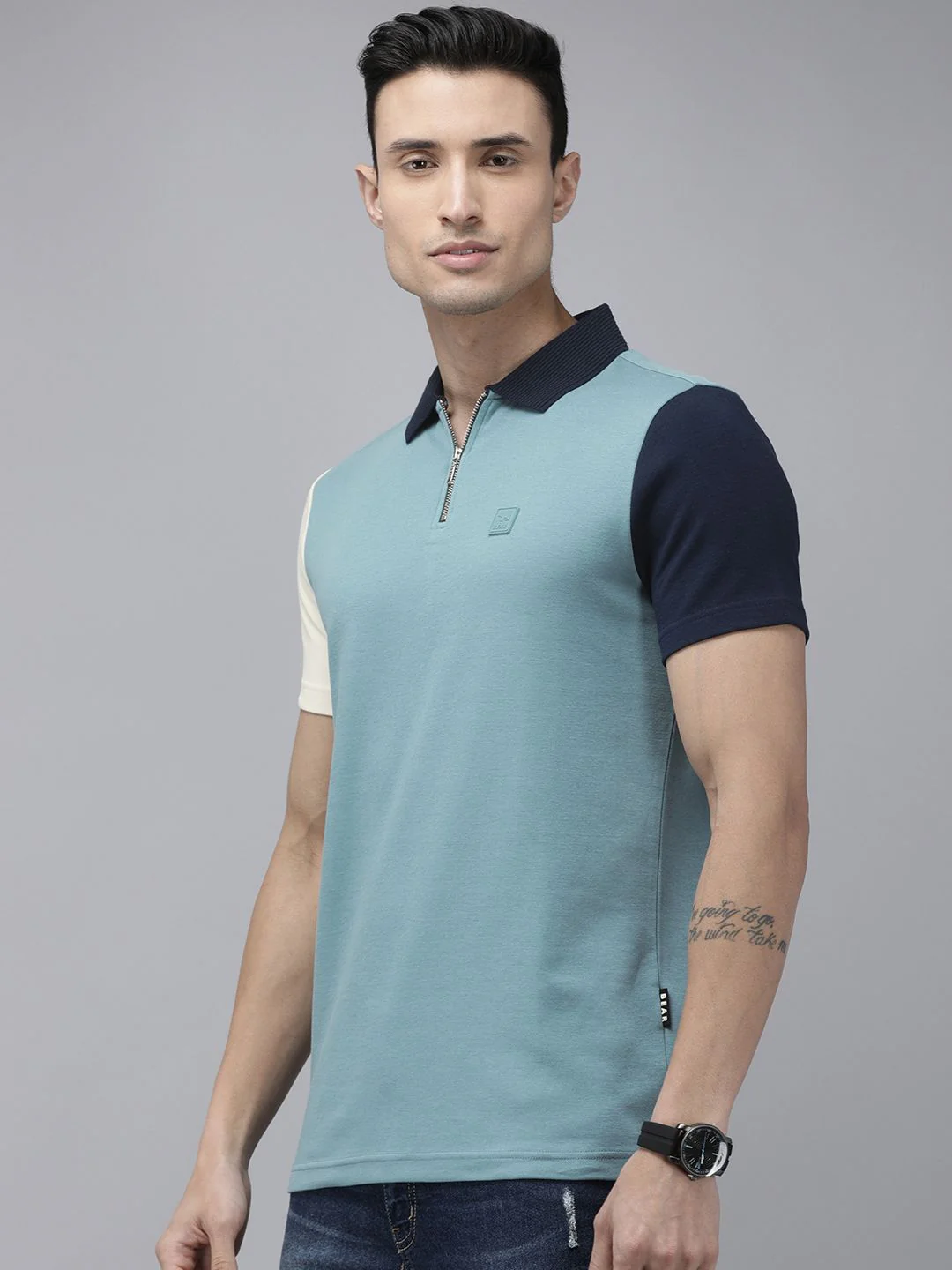 THE BEAR HOUSE Ardor Edition Men Polo Collar Applique Detail Slim Fit T-Shirt - Image 3