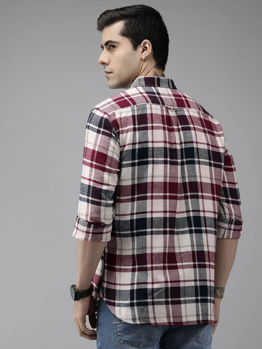 THE BEAR HOUSE Ardor Edition Men White Slim Fit Tartan Checked Pure Cotton Casual Shirt - Image 4