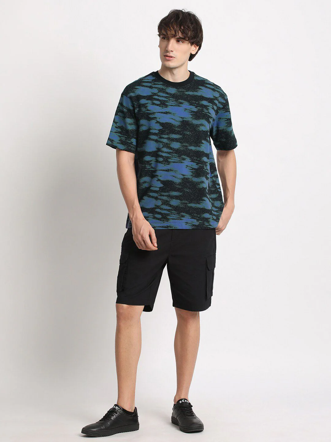 THE BEAR HOUSE Camouflage Printed Drop-Shoulder Sleeves Cotton T-shirt - Image 6