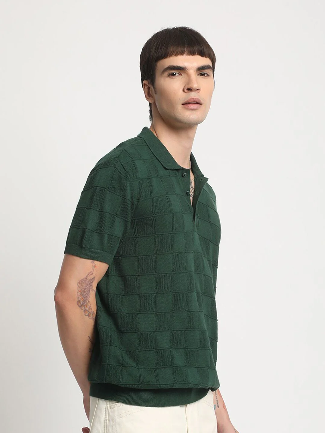 THE BEAR HOUSE Checked Polo Collar Cotton T-shirt - Image 3