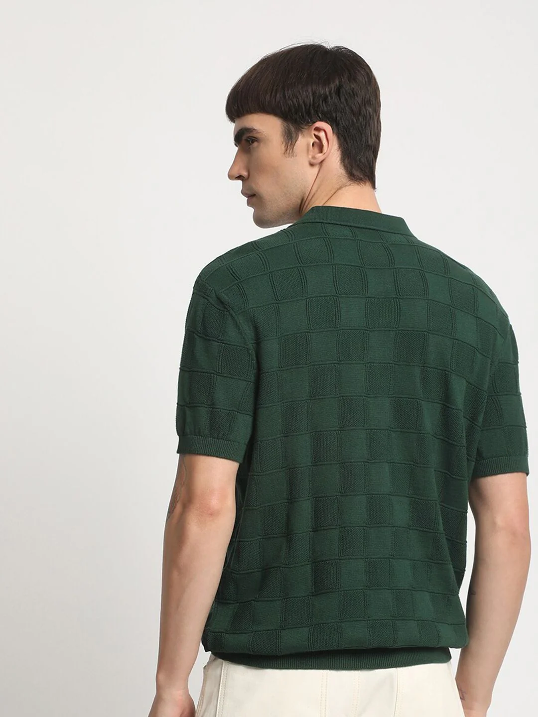 THE BEAR HOUSE Checked Polo Collar Cotton T-shirt - Image 5
