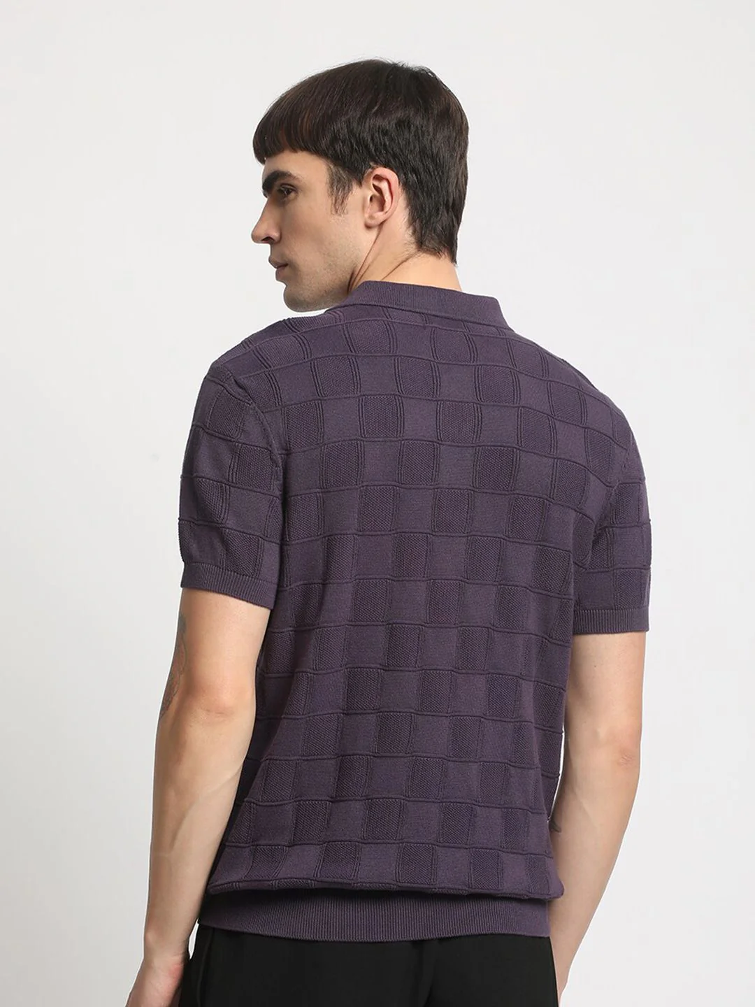 THE BEAR HOUSE Checked Polo Collar Cotton T-shirt - Image 5