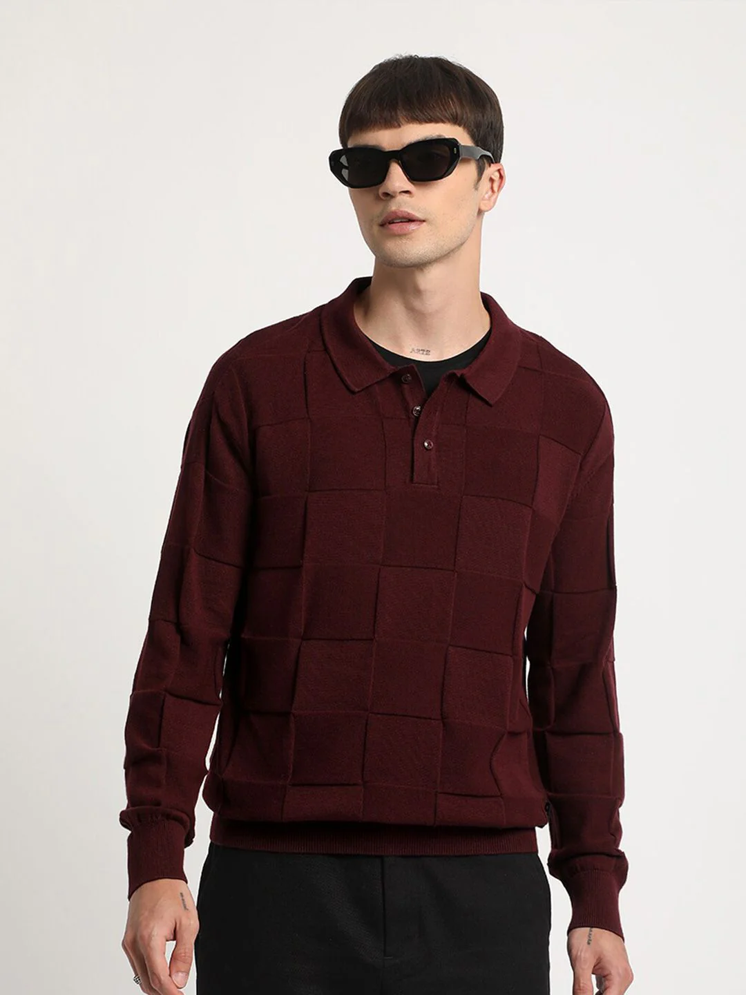 THE BEAR HOUSE Checked Polo Collar Cotton T-shirt - Image 2