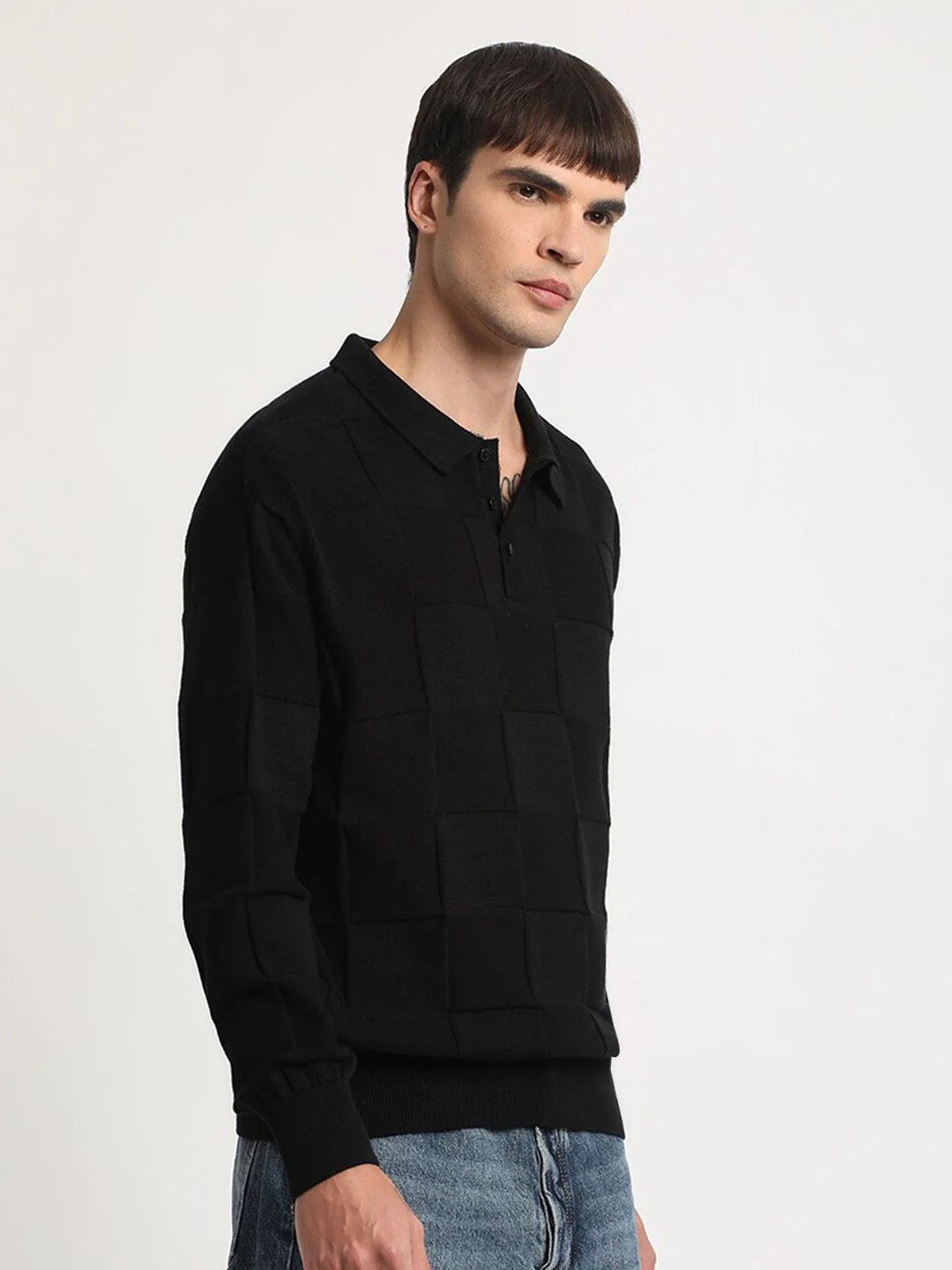 THE BEAR HOUSE Checked Polo Collar Pure Cotton T-shirt - Image 5