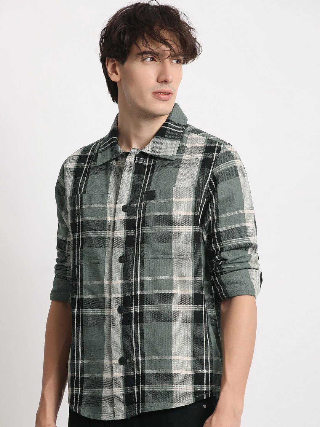 THE BEAR HOUSE Checked Spread Collar Regular Fit Pure Cotton Casual Shirt