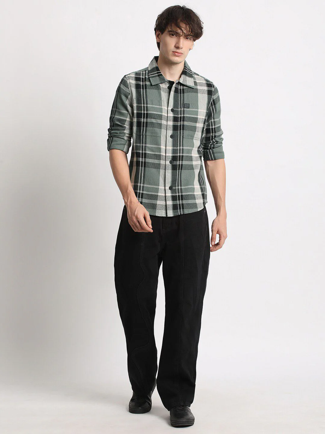 THE BEAR HOUSE Checked Spread Collar Regular Fit Pure Cotton Casual Shirt - Image 6